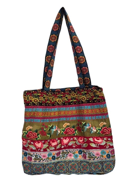Johnny Was Handbags - Johnny Was Embroidered Silk Floral Bird Tote Bag Purse